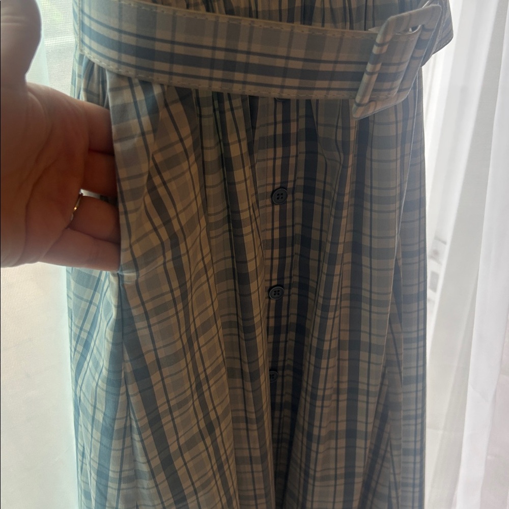 Blue Plaid Button-Front Sundress with Belt - Picture 5 of 11